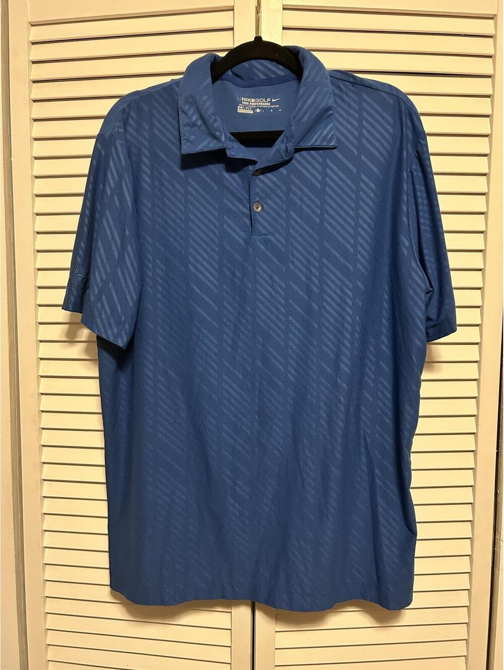 Nike Golf Tour Performance Dri-FIT Polo Mens Large Blue Pattern Swoosh Shirt
